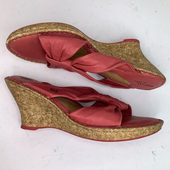 Born Driller Coral Pink Leather Cork Wedge Open Toe Women’s Heeled Sandals Sz 11 - Picture 5 of 11